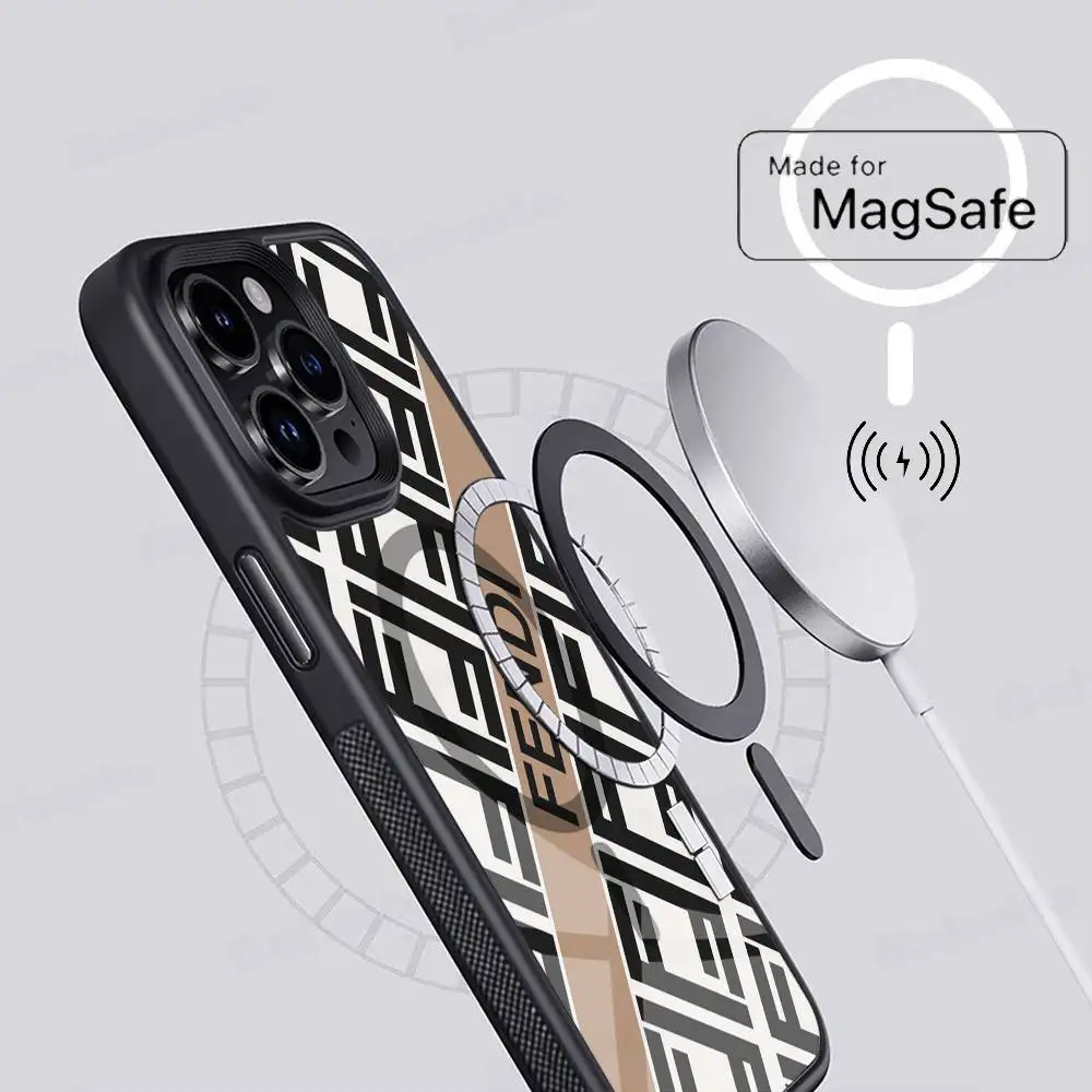 Фото Роскошный магнитный беспроводной чехол для телефона с логотипом Fendi для iPhone 17 16 15 14 13 12 11 Pro Max Plus Mag Phone Cover №3