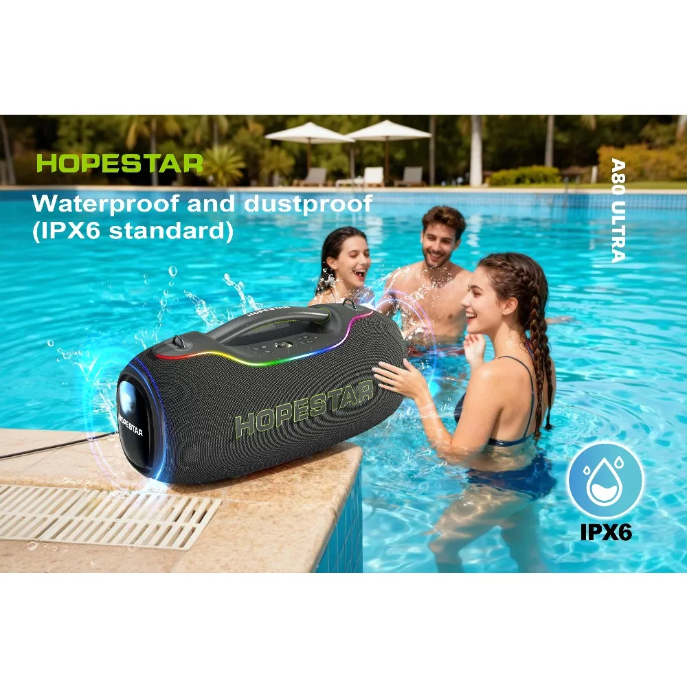 Фото Портативная колонка HOPESTAR A80 ULTRA 650W с аккумулятором 40000 мАч, водонепроницаемая (IPX6), для вечеринок на открытом воздухе, с RGB-подсветкой №3