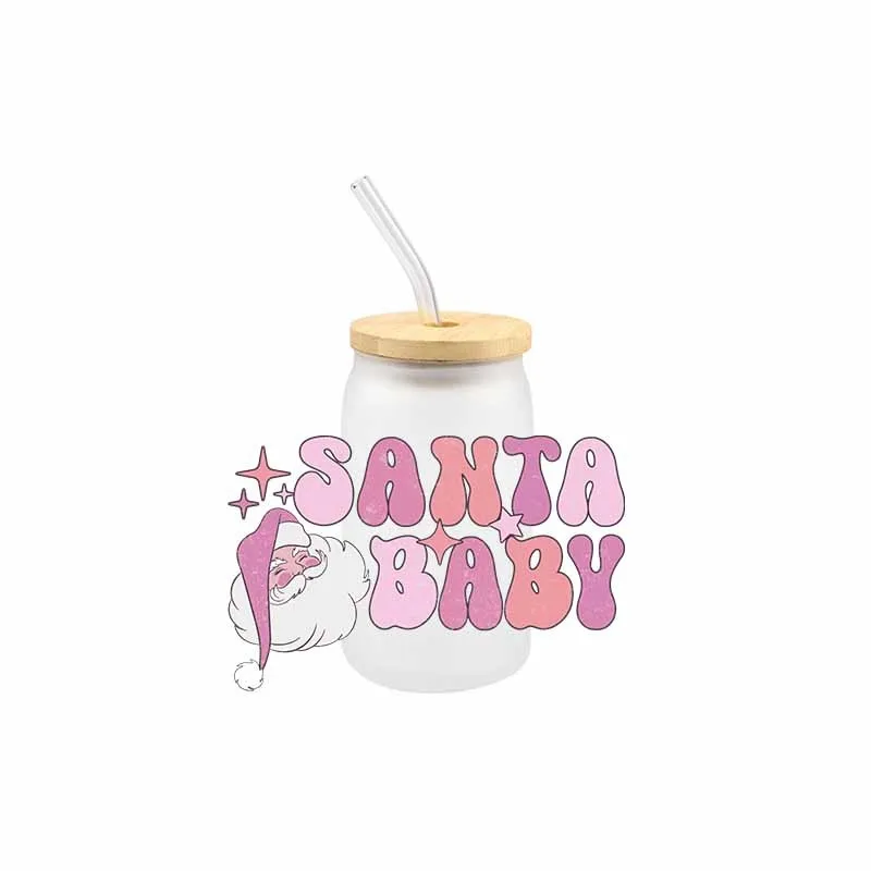 Рождественская переводная наклейка с Санта Клаусом UV DTF Санта-малыш стеклянная