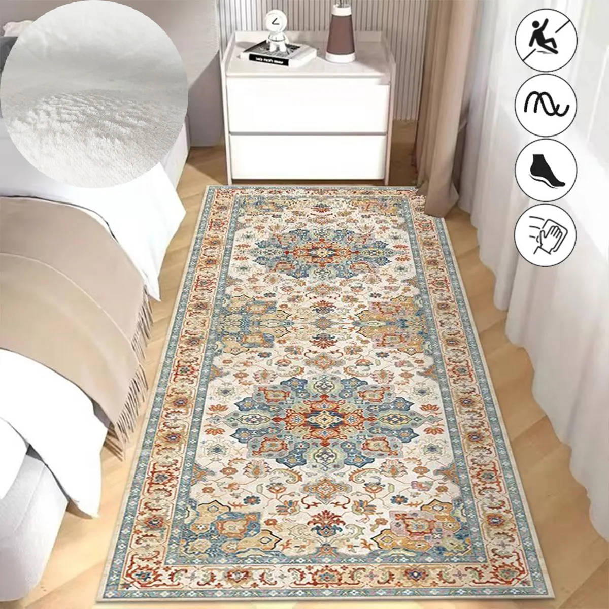 

Soft Mandala Bedside Rug Nordic Non-slip Rugs for Bedroom Moroccan Retro Cloakroom Floor Mat Large Area Carpets for Living Room