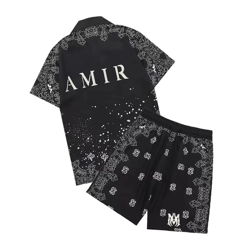 

Men's Suit Spring And Summer Color Matching Printed Youth Casual Short-Sleeved Shirt Sports Suit
