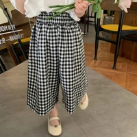 childrens plaid print anti mosquito pants spring summer elastic waist loose casual long trousers toddler fashion wide leg pant