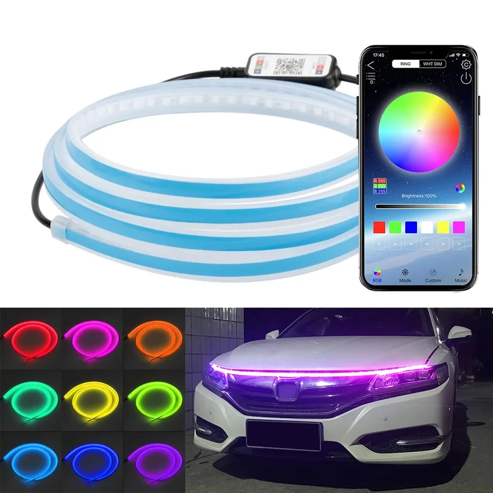 

1.5/1.8M Car Hood Daytime Running Light Strip Control Waterproof Flexible LED Auto Decorative Atmosphere Lamp Ambient Backlight