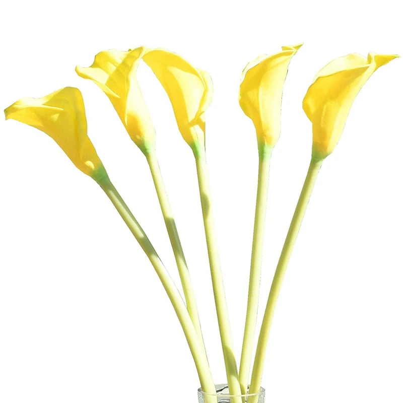 

5Pcs Artificial Calla Lily Silk Flowers 65Cm For Home Kitchen & Wedding (Vase Not Include) (Yellow Long)