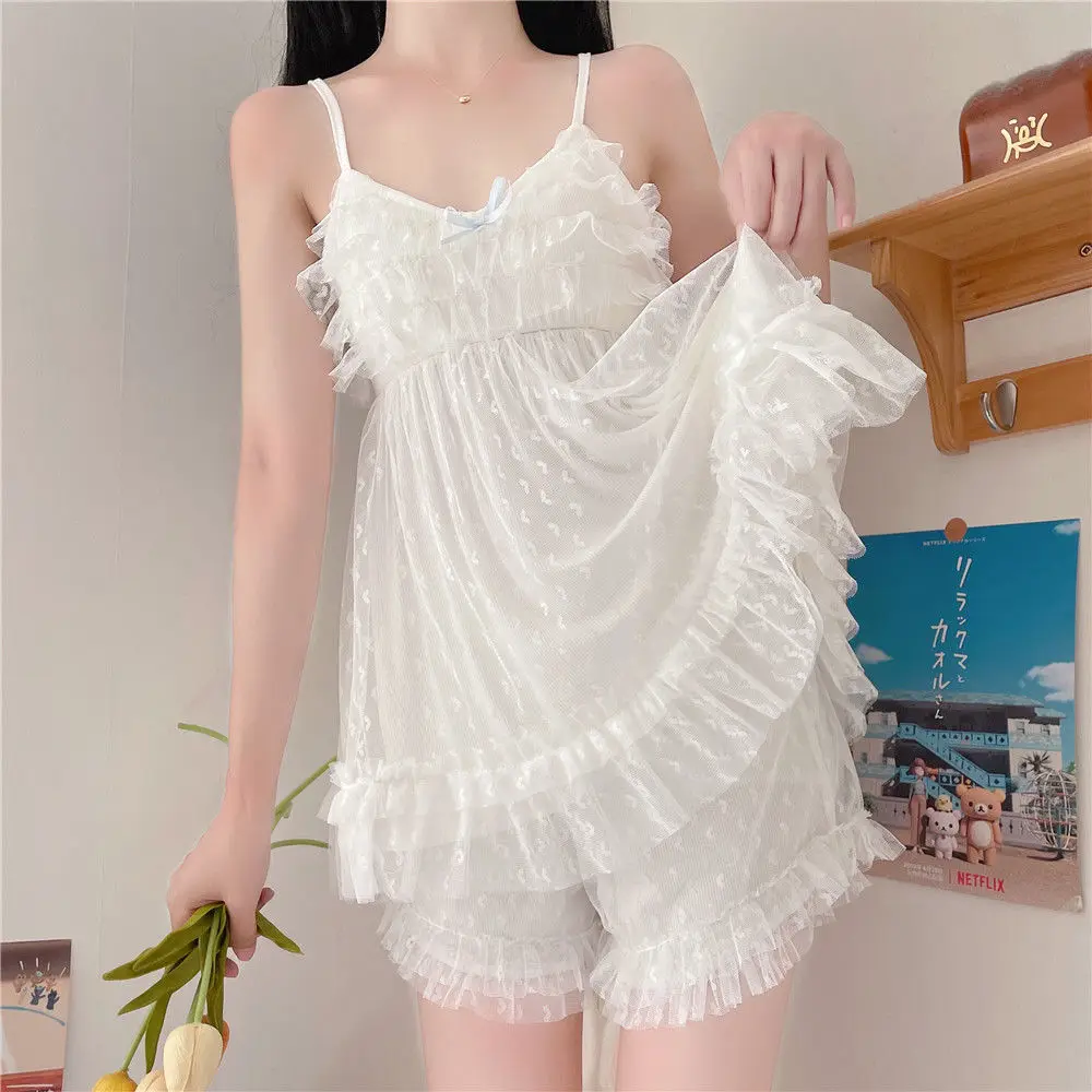 

Women's Pajamas Sexy 2-piece Pajamas Casual Short Sleeveless Suit Women's White Pajamas Outer Fashion Home Wear