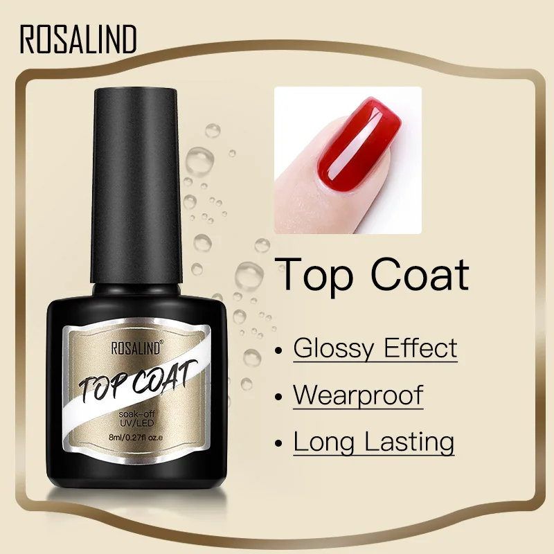 

ROSALIND 8ml Top Coat Gel Polish Shiny Soak Off For Manicure Nails Art Decorations Varnish Top Coat UV Gel