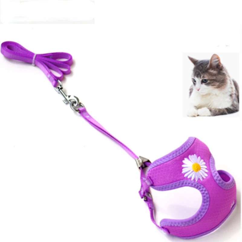 

Puppy Harness Collar Cute Kitten Vest Harness Set Daisy Embroidery Cat Harness And Leash for Small Medium Dogs Chihuahua Yorkie