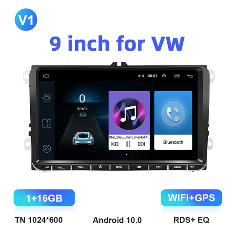 Автомагнитола Camecho, мультимедийный плеер на Android, с 9 "экраном, GPS, Bluetooth, FM, DVD, для Volkswagen Golf 5, 6, Passat B5, типоразмер 2 Din