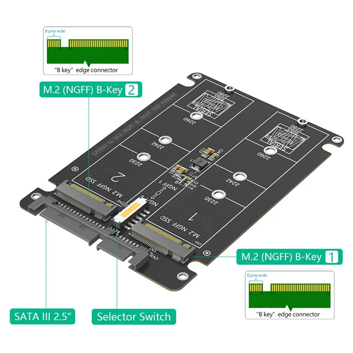 Фото Карта-конвертер (адаптер) для подключения двух M.2 B Key SSD к 2.5 SATA3 с пластиковым корпусом для замены HDD в ноутбуках и настольных ПК №3