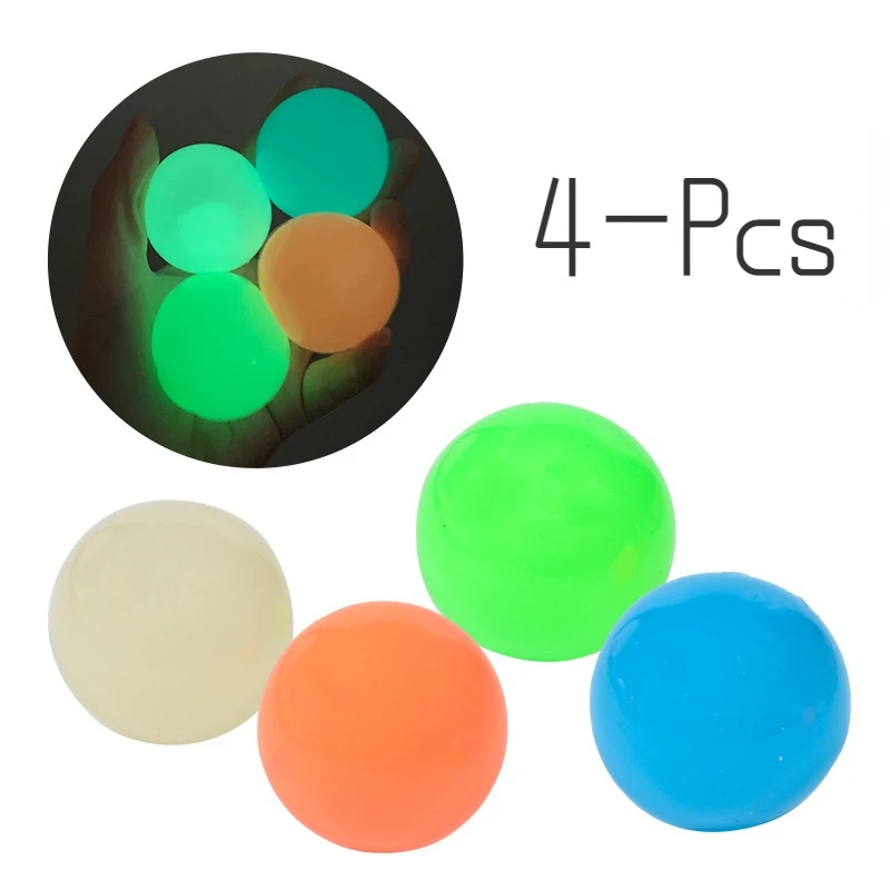 4-pcs Luminous Sticky Target To Vent Artifact Ball Sticky Wall Ball Suction Top Ball Toy Then Throwing Decompression Ball