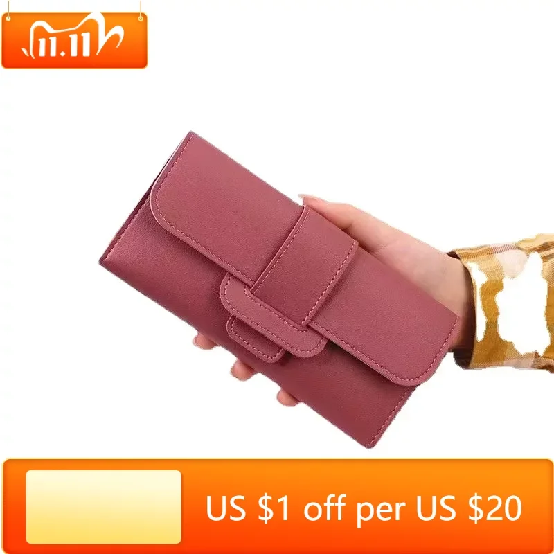 

PU Leather Women Wallets Luxury Long Hasp Fold-over Pattern Coin Purses Female Brand Solid Colors New Thin Clutch Phone Bag