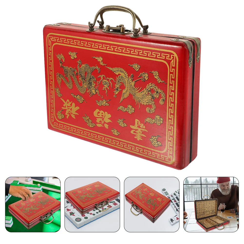 

Vintage Mahjong Storage Box Mahjong Carrying Box Handle Design Mahjong Packing Box