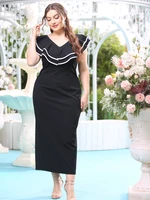 black dress women sexy sleeveless ruffle patchwork v neck bodycon midi dresses summer casual party new outfits large size 2022