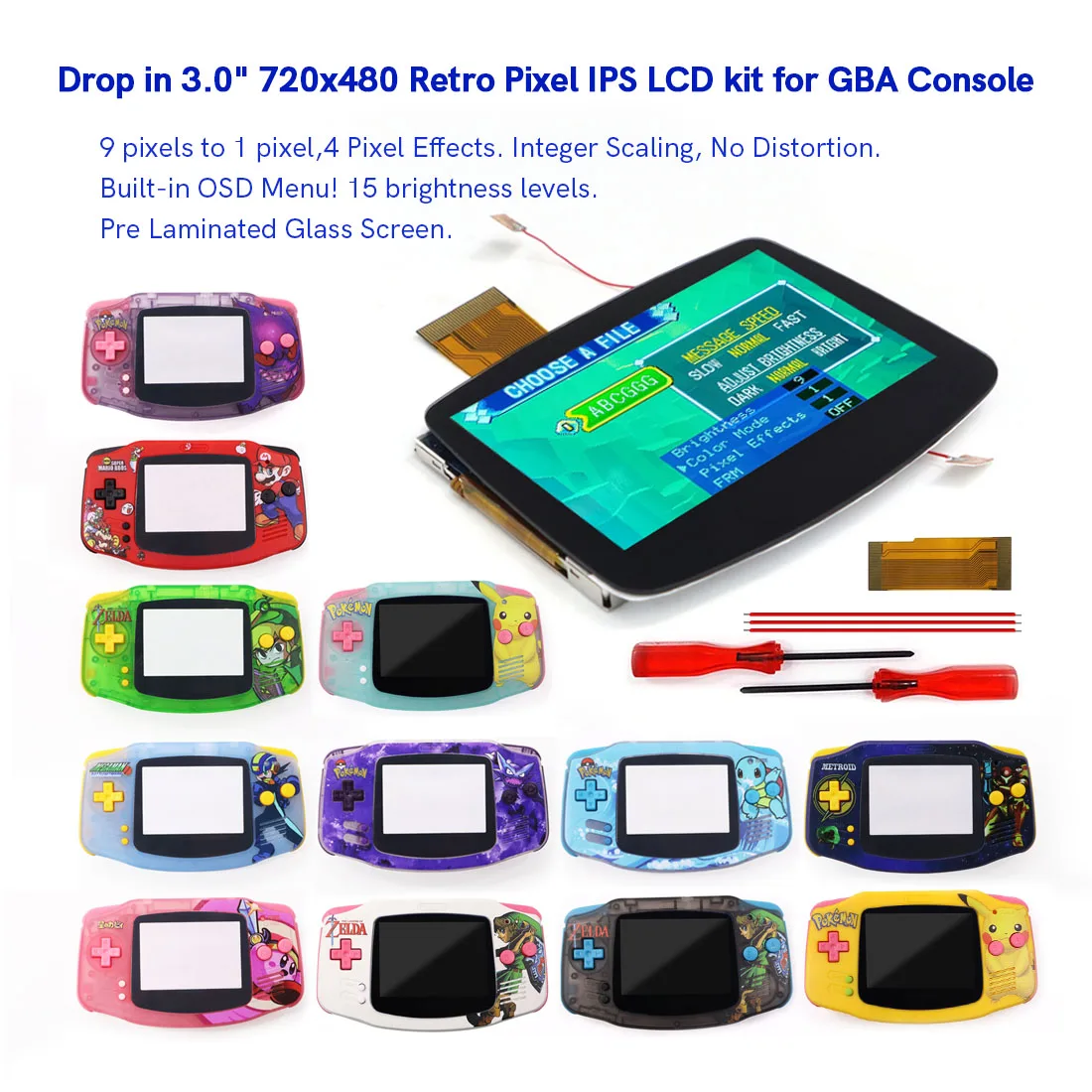 Drop in V5 GBA IPS Pre Laminated Screen Kits with UV Housing Shell for GBA Backlight LCD for GameBoy Advance GBA