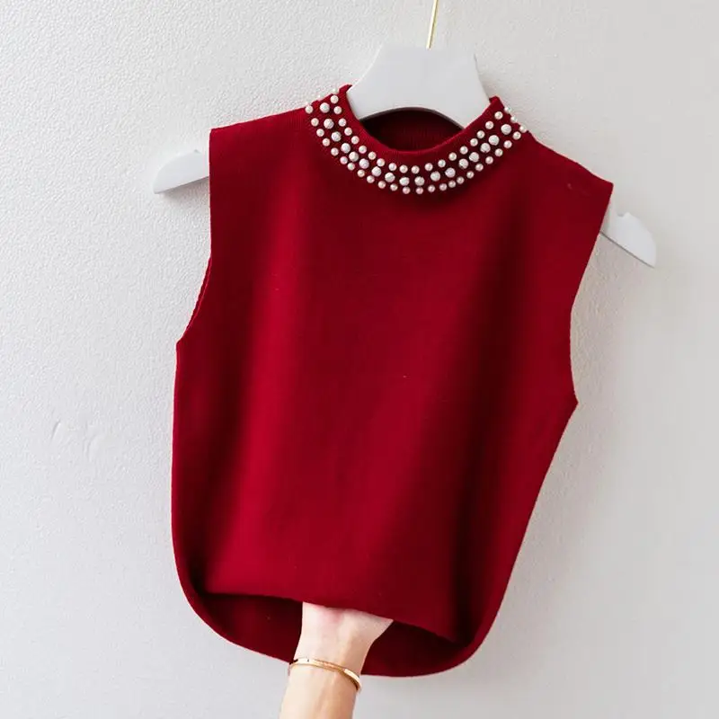 

Женский трикотажный свитер без рукавов, однотонная кофта с бисером, зеленый, черный, белый цвета, весна-лето