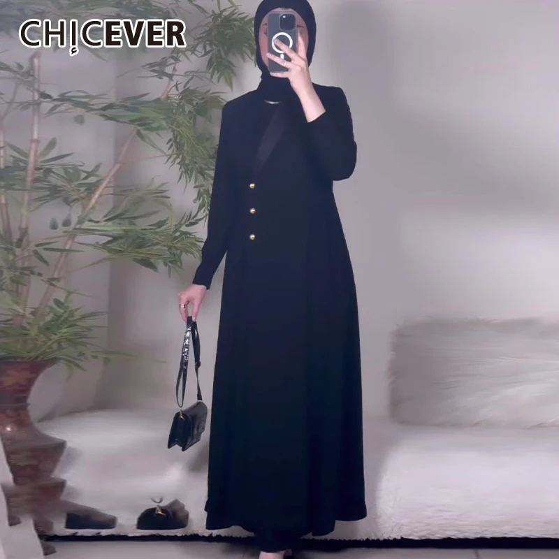 CHICEVER Сращенные складки Абая для женщин Зубчатый воротник с длинным рукавом