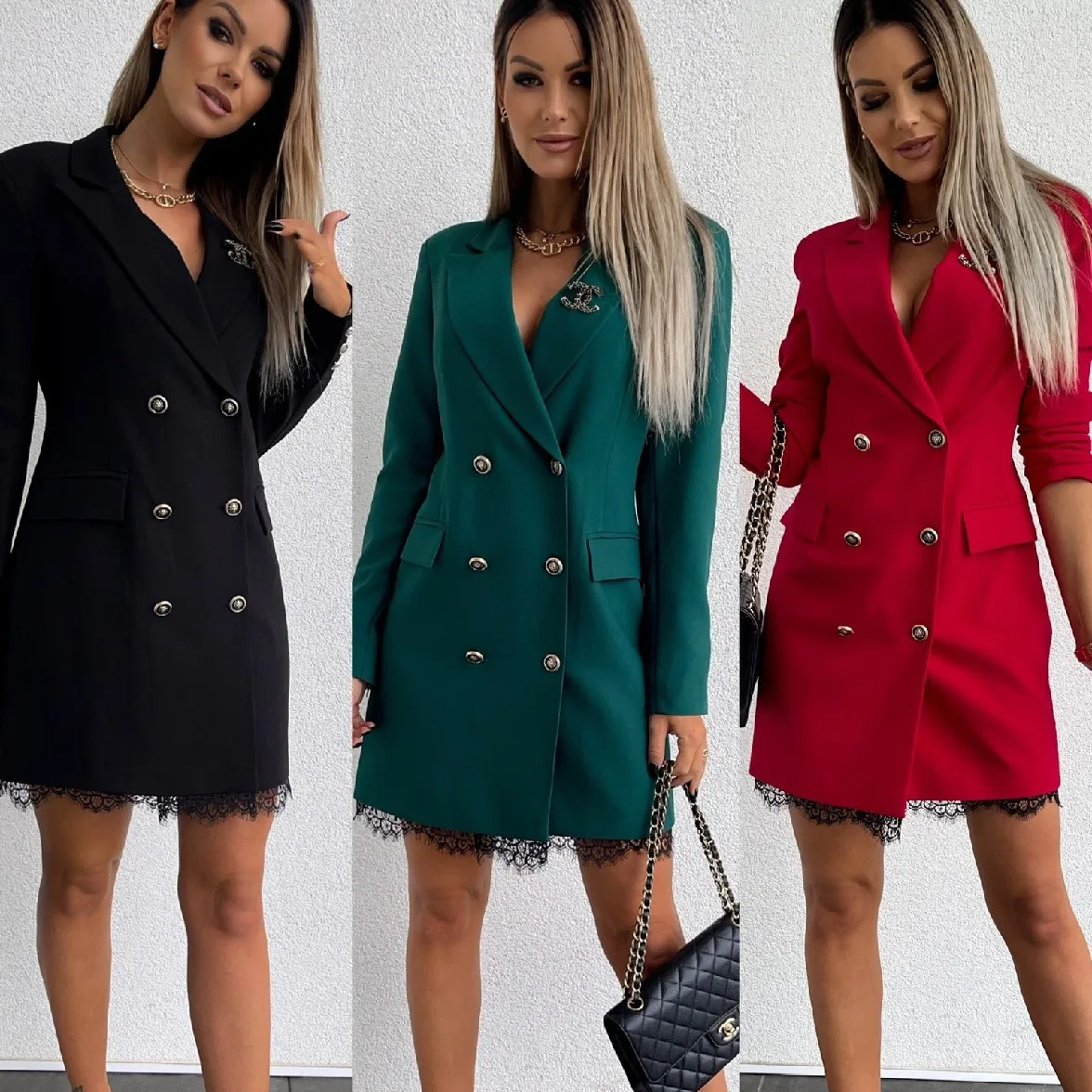 

New double row button lace mid length suit dress