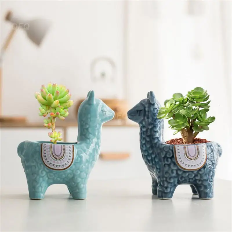 

Ceramic Alpaca Flower Pot European Style Cute Fleshy Nordic Home Decoration Cartoon Animal Plant Macetas Balcony Decorations New