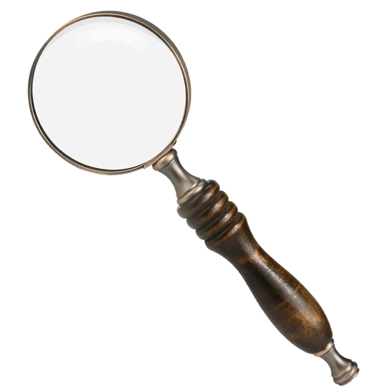 

10X Handheld Magnifying Glass Antique Wooden Handle Magnifier Glass for Reading Book Inspection Birthday Present Gift