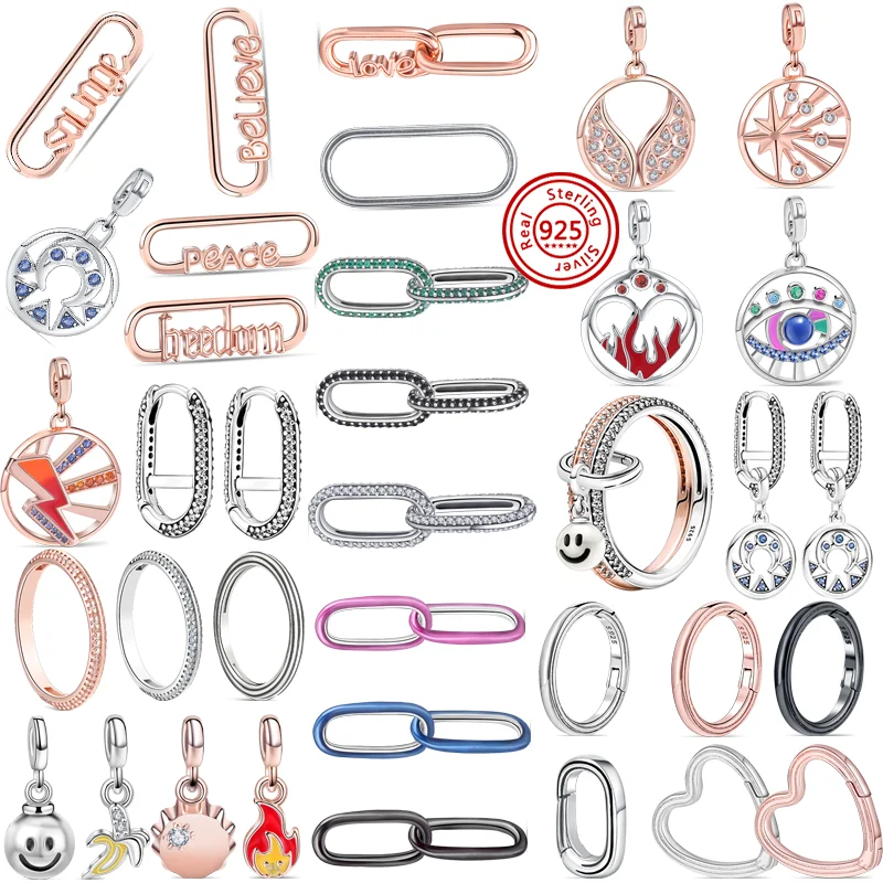 

925 Silver ME Charm Heart Round Connector Medal Pendant Double Link Mini Dangle Fit Original Pandora Me Charms Bracelets Jewelry