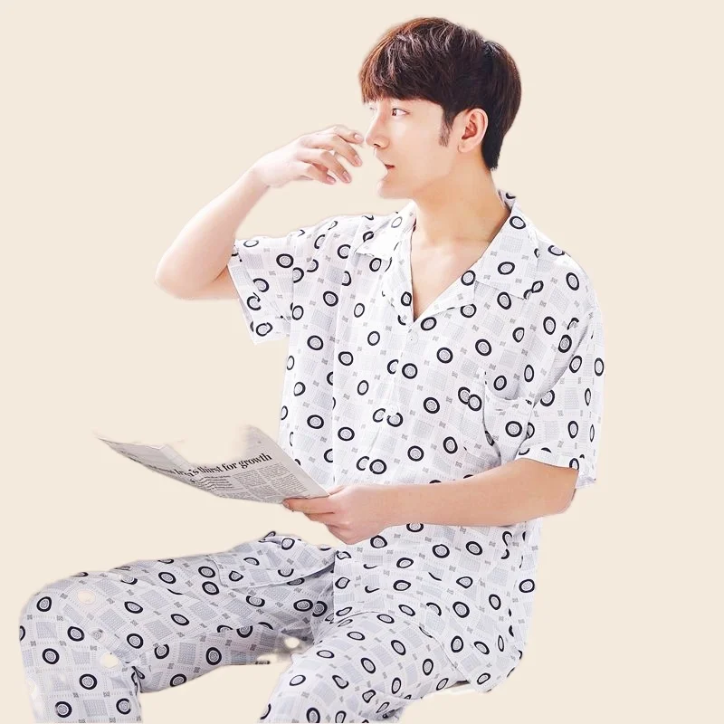 Men's Pajamas Set Sexy Plaid Sleepwear For Man Short Sleeve Shirt Stripe Pyjama Men's Autumn Fashion Cotton Homewear Pjs