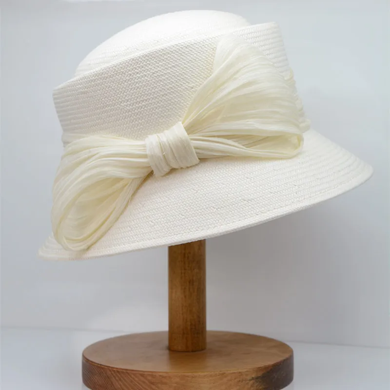 High quality Japanese papypaper hat exquisite fashion concave top wide brim bow top hat women's party sun protection hats