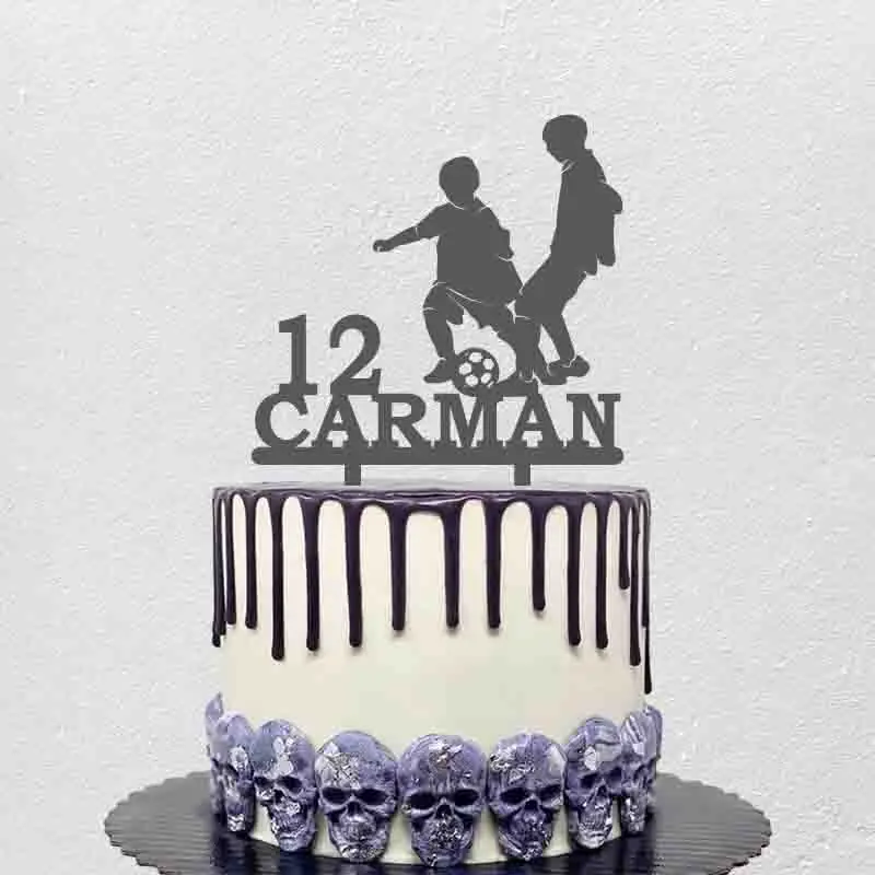 

Personalized Football Cake Topper Custom Name Age Kids Playing Football Silhouette For Boy Birthday Party Cake Decoration Topper