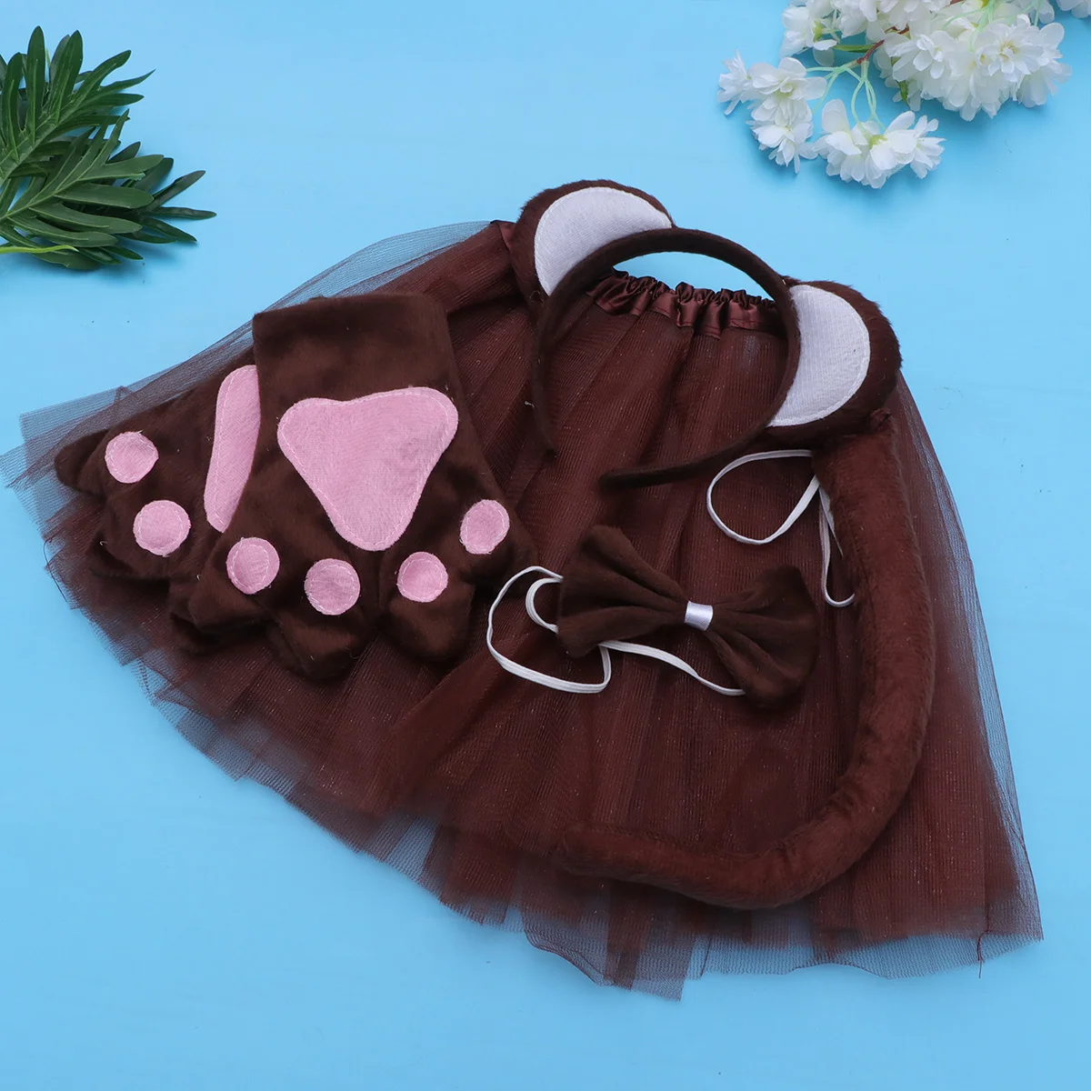 5 Pcs Makeup Sets Monkey Tail Kids Scrunchies Monkey Tutu Costume Monkey Ears Hair Band Five Costume Set Monkey Bow Tie images - 6