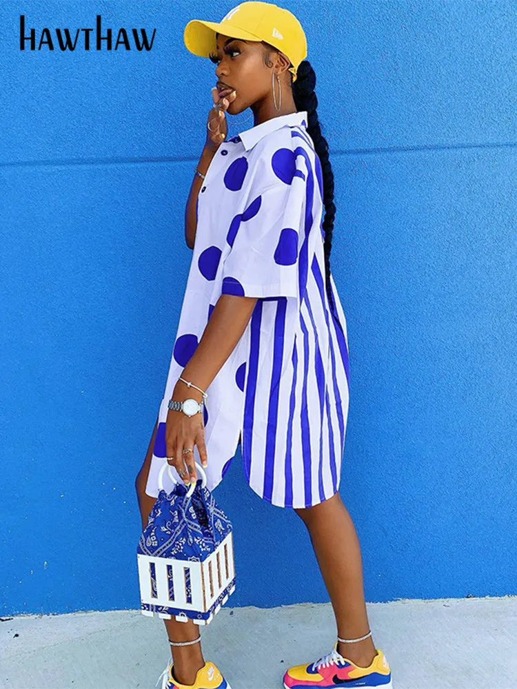 

Hawthaw Women Fashion Short Sleeve Striped Button Up Blouses Shirts Tops 2022 Summer Clothes Wholesale Items For Business