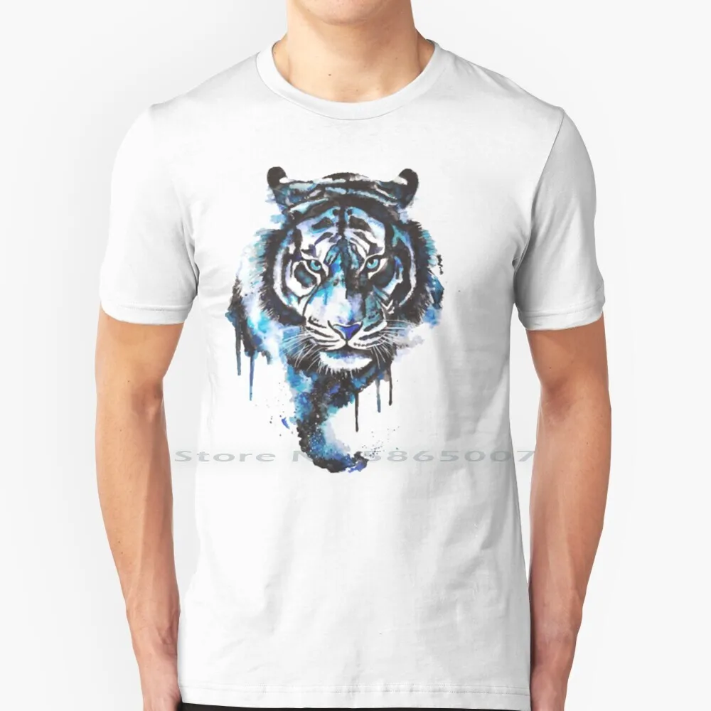 

Abstract Tiger Painting T Shirt 100% Cotton Abstract Animals Colorful Wildlife Lion Watercolor Modern Beautiful Black Blue