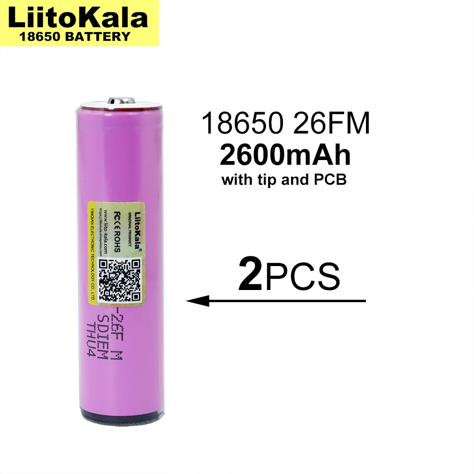 

2pces liitokala 3.7v/4.2v 18650 2600mah ICR18650-26FM bateria de lítio recarregável pcb placa de proteção para lanterna elétrica