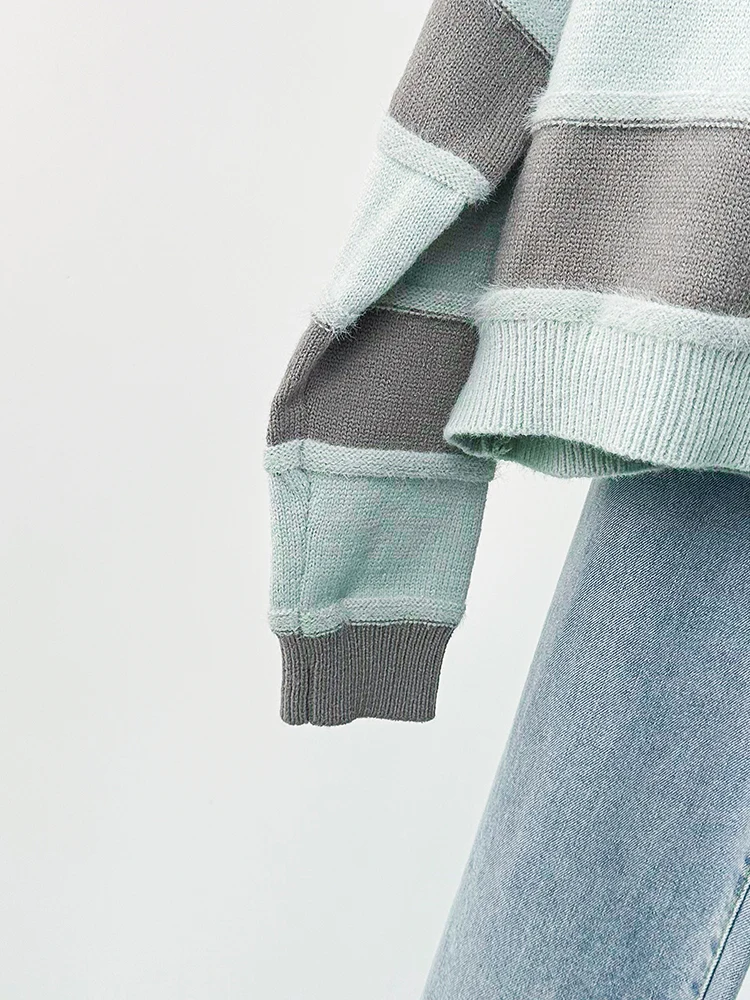 Inzevuka/Повседневный вязаный свитер в серую полоску женский осенне-зимний новый