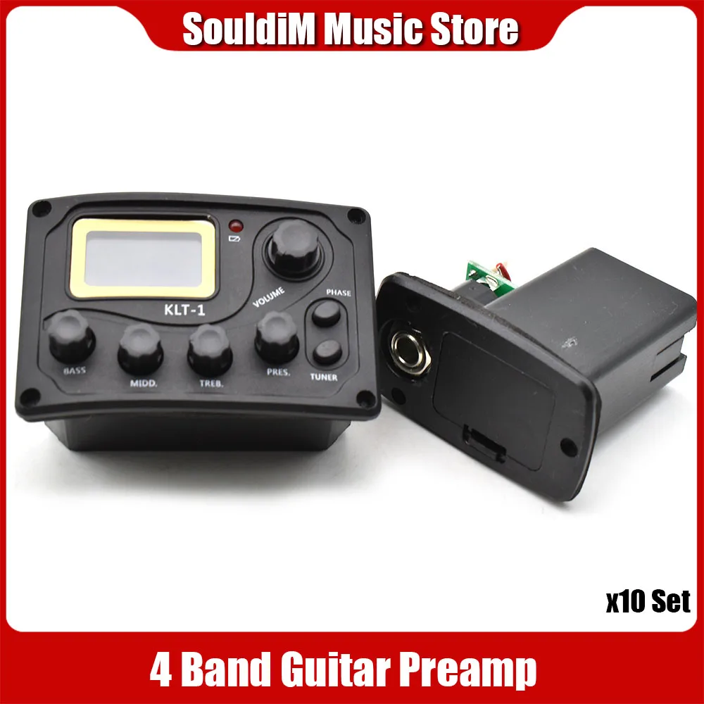 10Set KLT-1 4 Band Acoustic Guitar EQ Preamp with Tuner 4-Band Folk Guitar EQ Equalizer Pickup Guitarra Accessories
