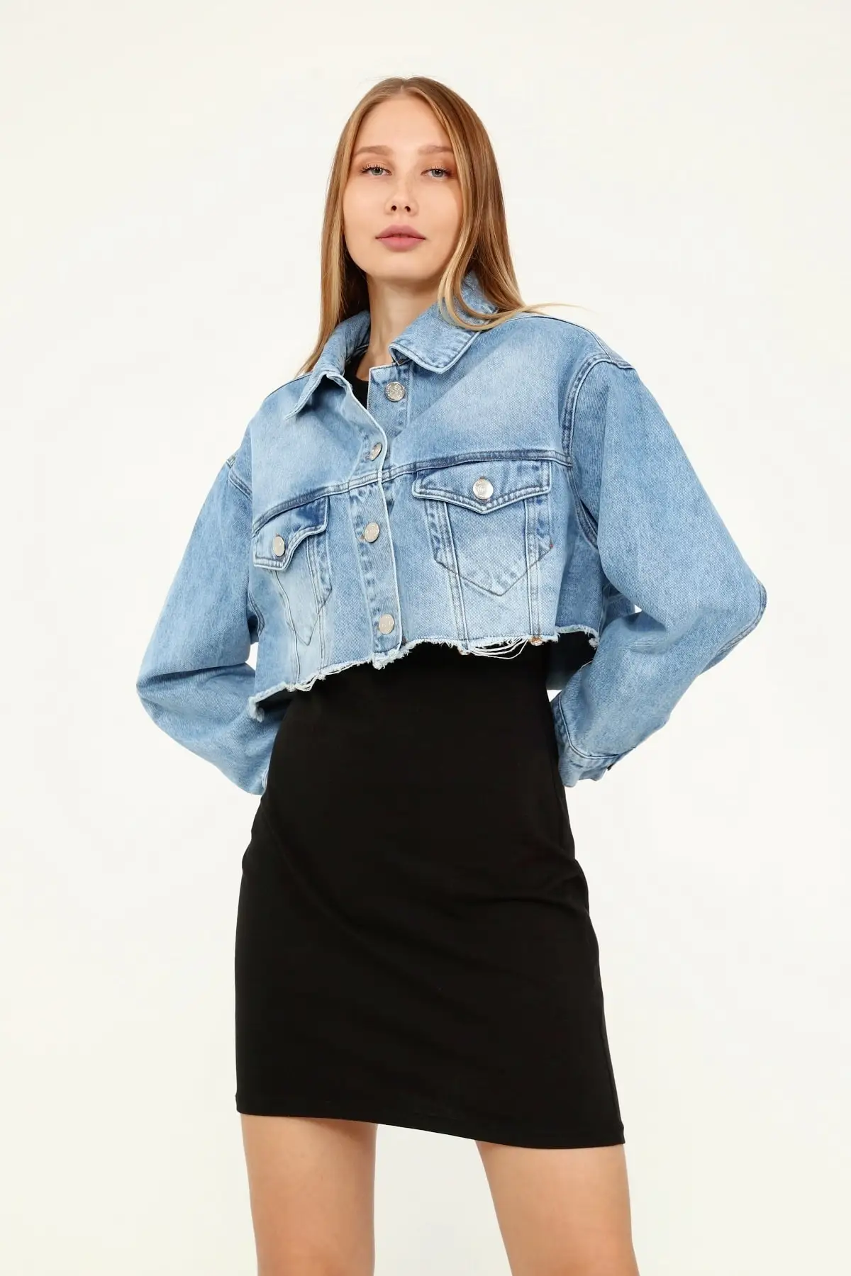 

Женская модная джинсовая куртка, синяя джинсовая куртка