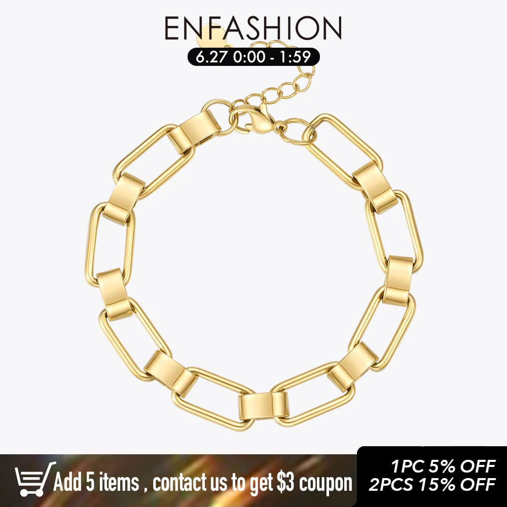 

ENFASHION Trend Chain Square Bracelet For Women Gold Color Bracelets 2020 Stainless Steel Pulseras Fashion Jewelry Party B202223