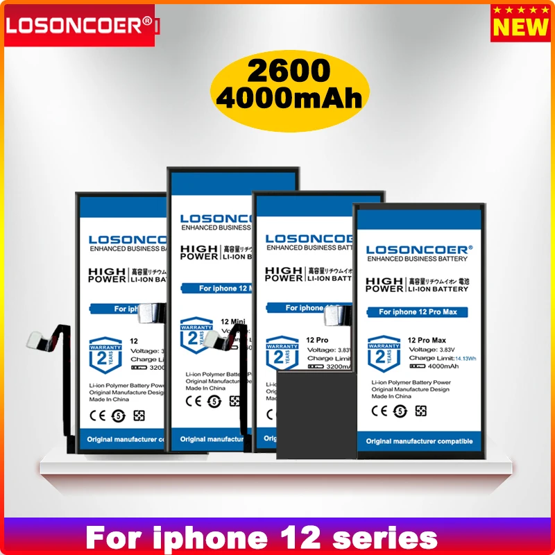 

LOSONCOER 4000mAh For Apple iPhone 12 Mini Battery ,Pro ,12 Pro Max Battery