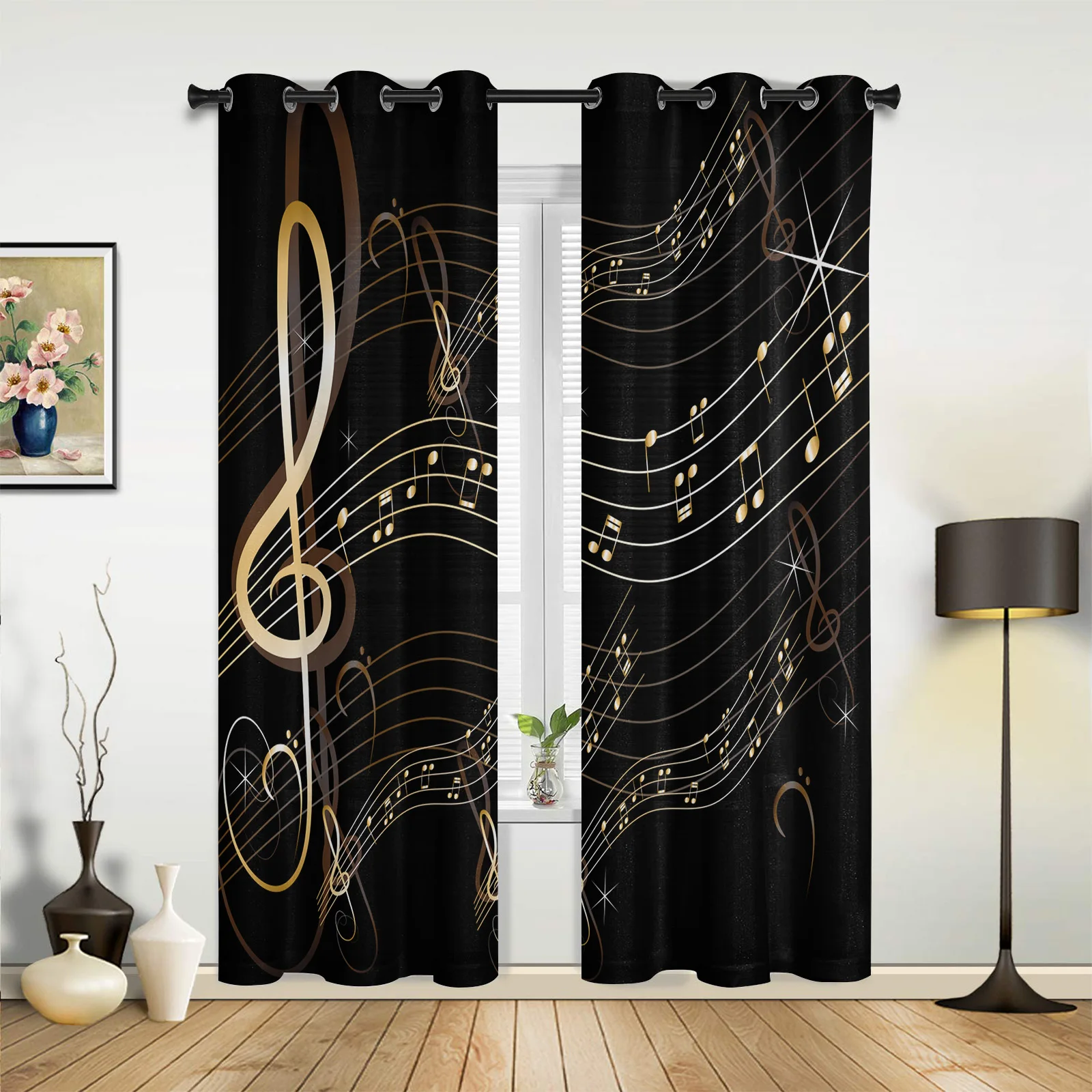 

Music Notes Black Curtains for Bedroom Living Room Drapes Kitchen Children's Room Window Curtain Modern Home Decor