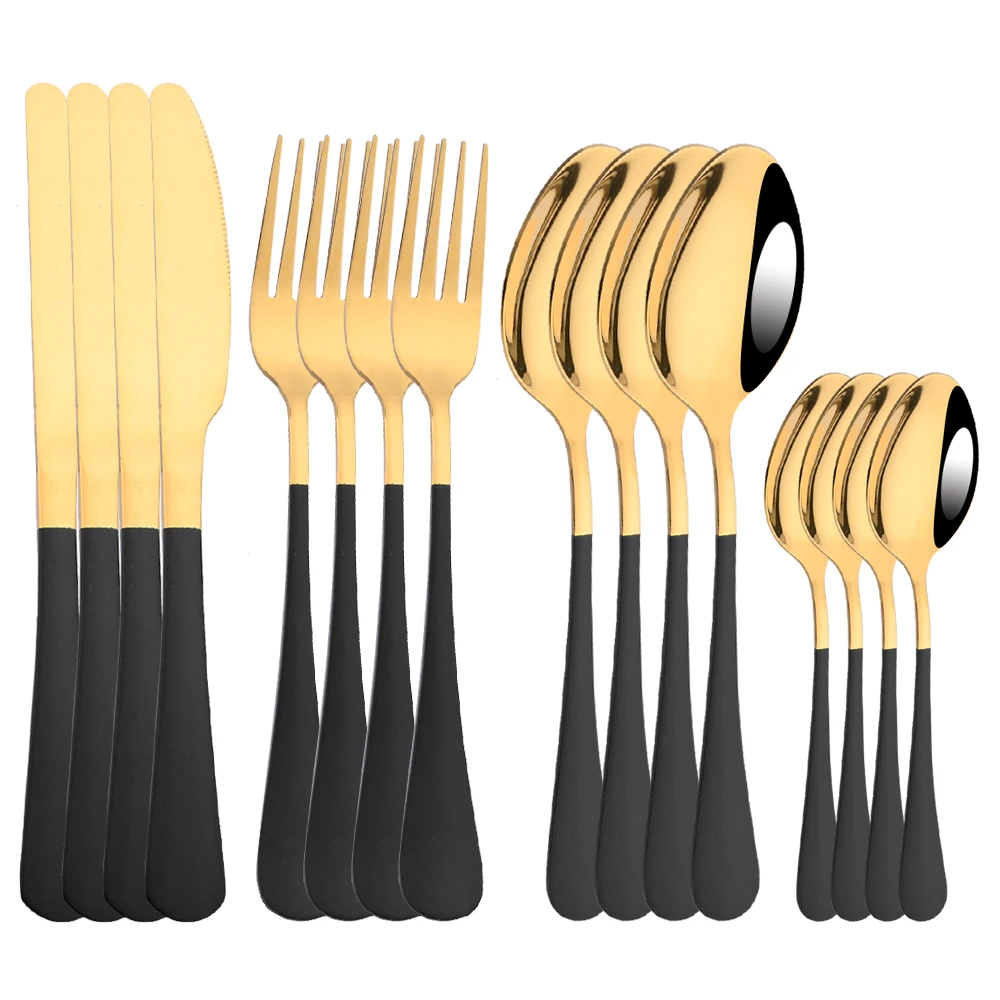 

4Set Mirror Western Black Gold Tableware Spoon Fork Knife Cutlery Set Stainless Steel Dinnerware Set Home Eco Friendly Flatware