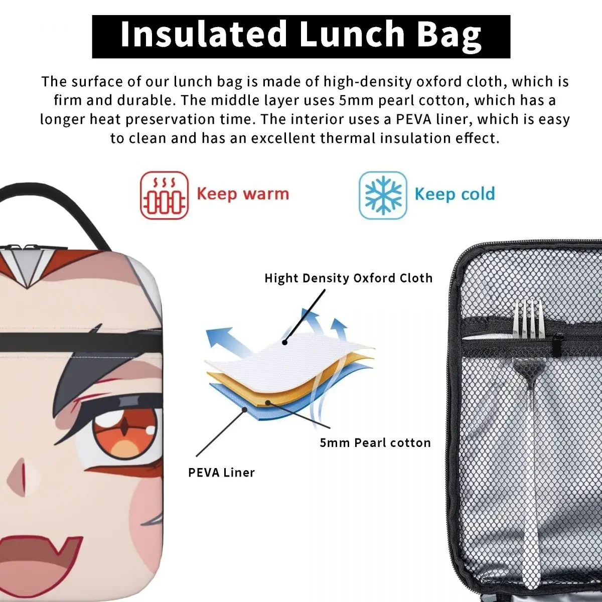 Противоударная изолированная сумка для ланча от двигателя Genshin большая