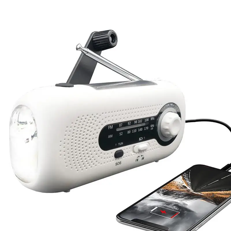

Portable Crank Radio Flashlight With Hand Crank And Solar Radio LED Light Radio With 2000mAh Weather Alert SOS Alarm AM/FM