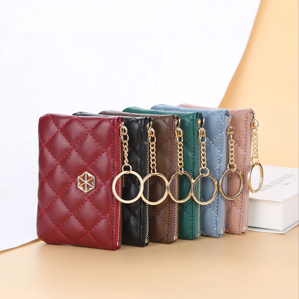 

Ladies Mini Small Wallet Simple Mature Short Coin Pouch Credit Card Holders Zipper Coin Purses Metal key Ring Wallets Money Bags