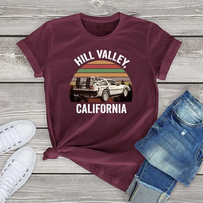 

Hill Valley Tee Shirts Women Clothing Back To The Future Marty Mcfly Vintage Men's Harajuku T-Shirt Girls 90s Cotton Womens Tops