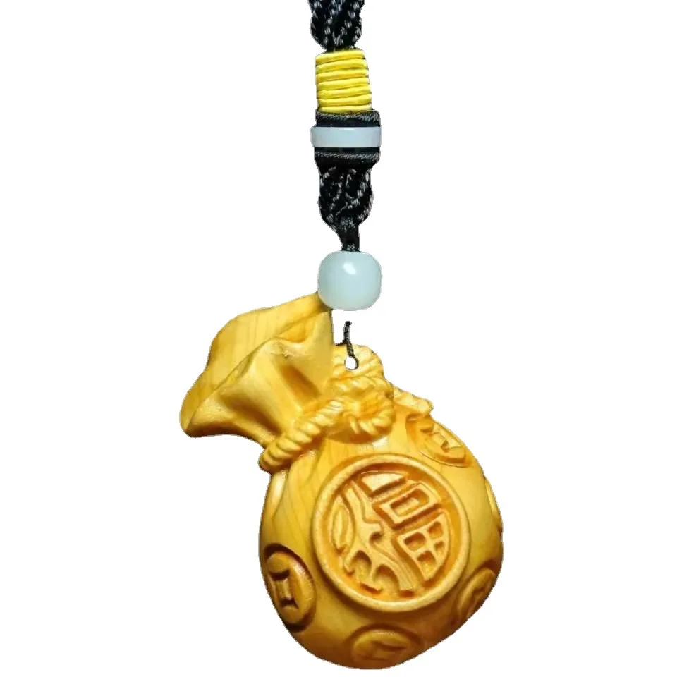 

solid wood carving lucky bag pendant traditional hand carving Backpack Keychain Car decorative crafts Chinese style gift