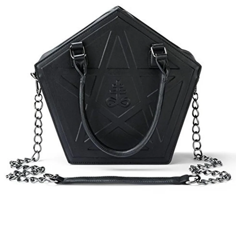 

Pentagram Punk Darkness Gothic Star Handbag Women Girl Black PU Soft Leather Shoulder Bag With Chain High Quality