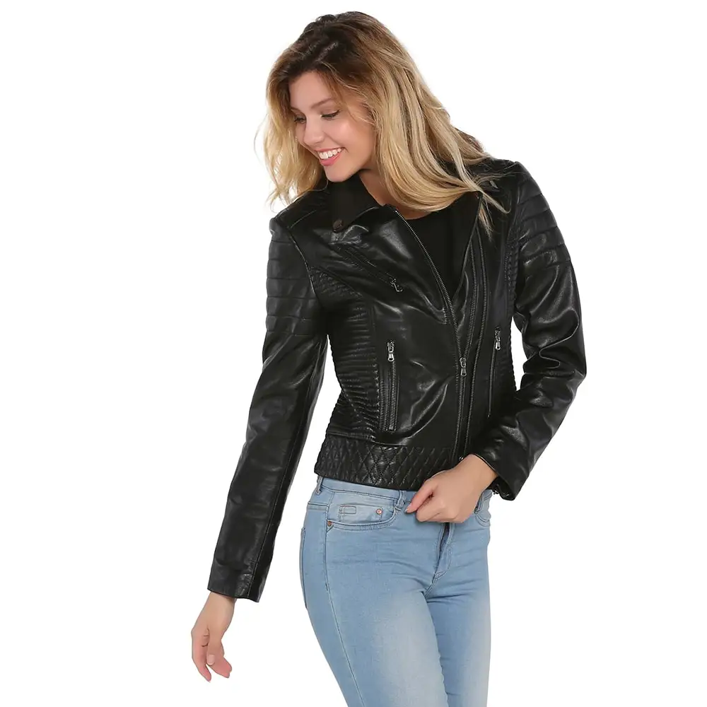 S'elite collection real leather women's jacket black Zig genuine lambskin women's outwear water repellent winter autumn spring