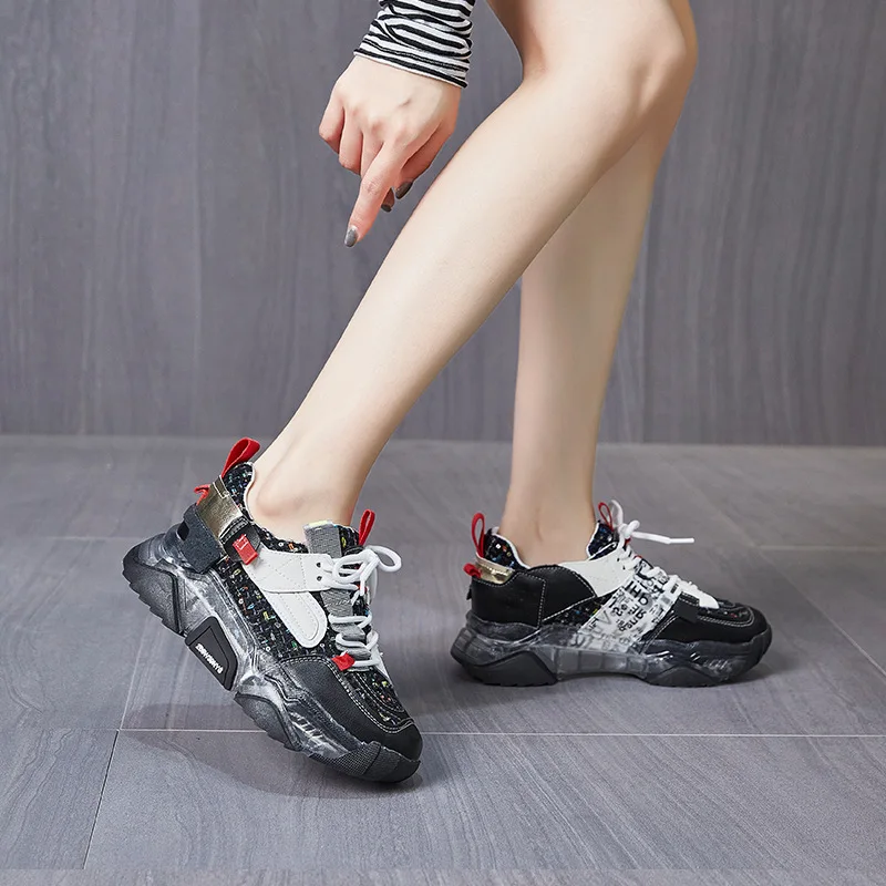 Autuspin 4cm Platform Sneakers Women Fashion Casual Design Genuine Leather Sports Vulcanized Shoes Student Chunky Sneaker Spring