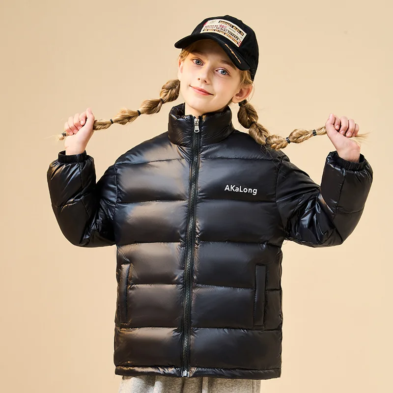 

2023 Winter Childrens Girls Down Jacket Kids Girls Solid Pocket Warm Coat 4-12 Years Teenader Girls Turtleneck Outerwear