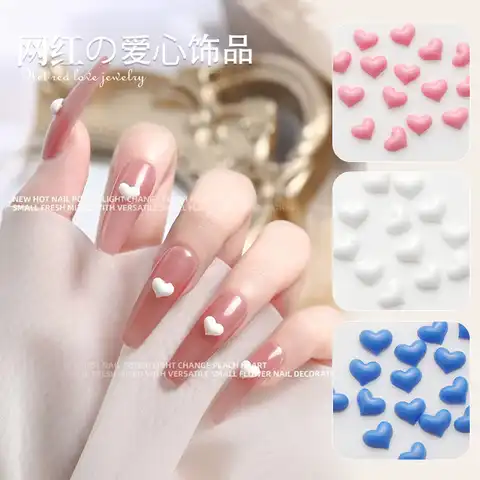 100 original jewelry for nails in the form of a heart, white and pink 3D nail pendants made of resin