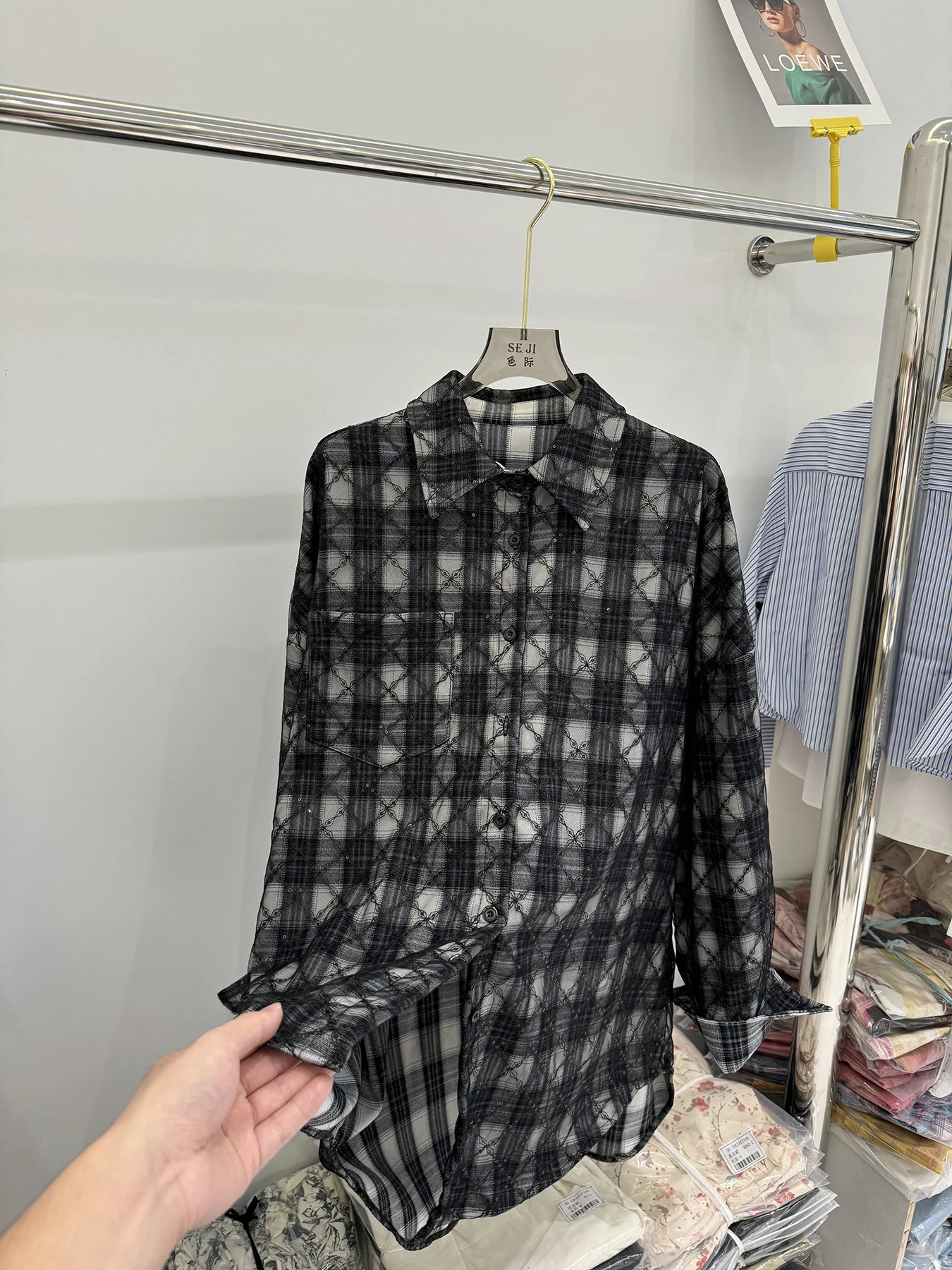 Французские рубашки в клетку с длинными рукавами стиле ретро блестками женские