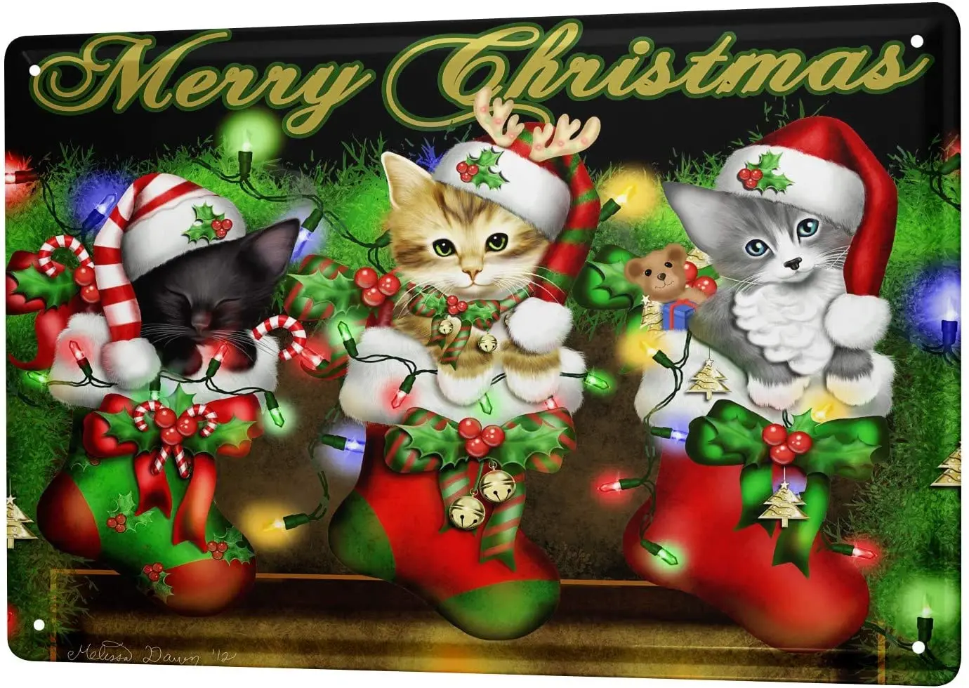 

LEotiE SINCE 2004 Tin Sign Metal Plate Decorative Sign Home Decor Plaques 30 x 40 cm Nostalgic Christmas Merry Christmas Cat